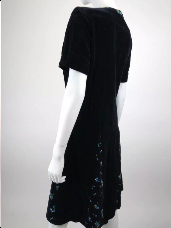 Vintage 1960s black floral velvet retro dress wit… - image 4
