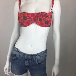 Vintage original 1960s rare red abstract psychedelic floral bikini top