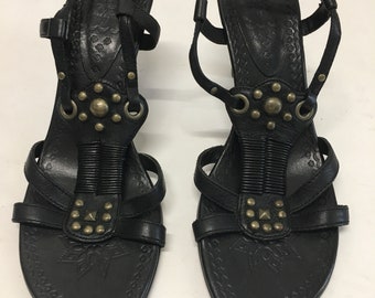 Vintage Original 1990s ASH Black Leather Boho Hippie Sandals Shoes UK 4 EU 37