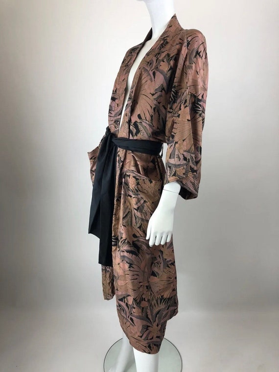 Vintage original 1990s raw silk brown kimono gown… - image 4