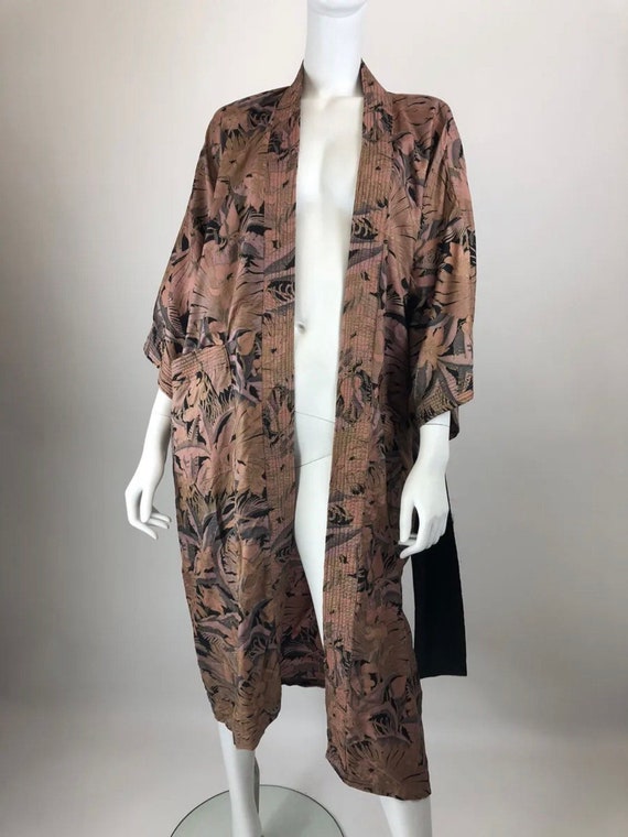 Vintage original 1990s raw silk brown kimono gown… - image 5