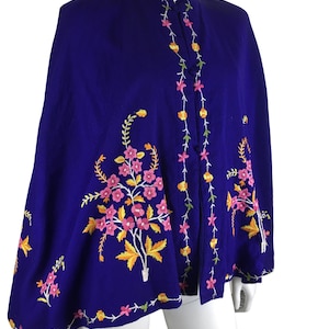 Vintage Original 1930s Purple Embroidered Flowers Cape Jacket UK 8 10