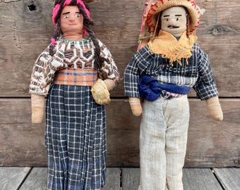 Vintage Guatemalan Folk Art Dolls – Vendedor Ambulante & Market Scene – Mid-Century, Super Unique and Detailed! Rare!
