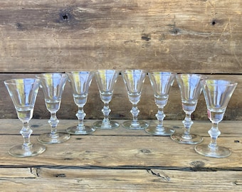 Vintage Libbey Georgian Sherry Glasses Clear Wafer Stem Mid Century Cordial Aperitif Glassware Set of 8