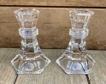 Vintage Toscany 24% Lead Crystal Candle Holders – Set of 2, 4.75" Tapered Pedestal Design
