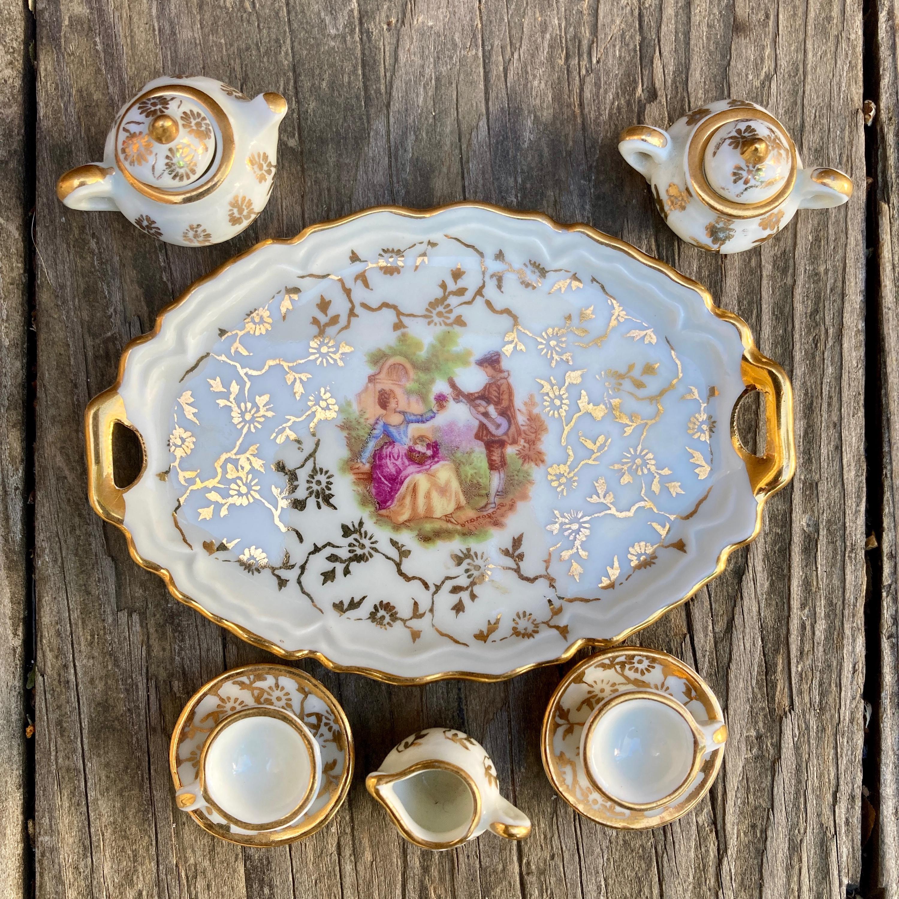 Antique Limoges Miniature Tea Set: Courting Couple Hand-painted
