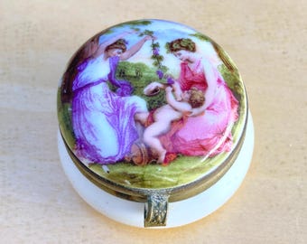 Antique Porcelain Patch or Pill Box Angelica Kauffmann Neoclassical Trinket Box