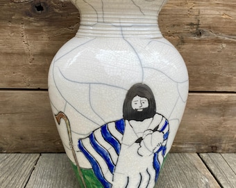 Vintage Studio Pottery Shepherd Vase – Mid-Century 1960s Decorative Ceramic Vase