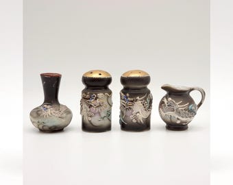 Rare Miniature Dragonware Moriage Set – 4-Piece Japanese Ceramic Curio Mid Century