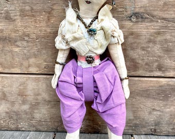 Antique Siam Cloth Doll • 1920s–30s Bangkok Folk Art • Hand-Stitched Thai Textile • Vintage Southeast Asian Fabric Figure • Rare!