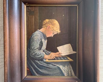 Vintage Albert Anker “Homelessons” Print – Framed Swiss Art, 20th-Century Reproduction, Schoolboy Scene