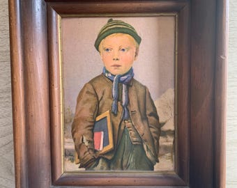 Vintage 20th-Century Albert Anker 1875 Schoolboy Print – Framed Swiss Art, Signed Reproduction Collectible
