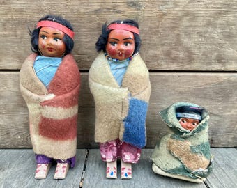 Vintage 1930's Skookum Dolls/Family Set in Beautiful Condition/American History
