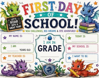 Dragons School Sign Printable for First Day of School