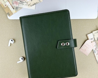 Green A5 Leather Journal Cover,Refillable Notebook Portfolio,Travel Notebooks,Planner Cover,Creative Gift