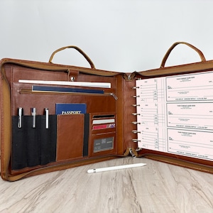Personalized Leather Checkbook Binder Portfolio for Men, 7 Ring Check Binder, 9x13" Document Organizer