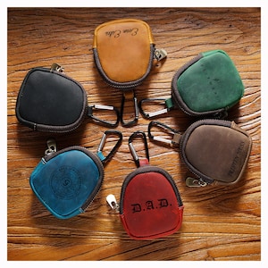 Piccola borsa in pelle personalizzata per donna, piccola custodia per auricolari, porta monete in pelle con cerniera, mini marsupio marsupio per uomo