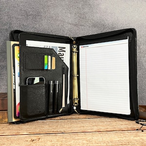 Personalized Leather Padfolio with 3-Ring Binder: A4 Portfolio for Men