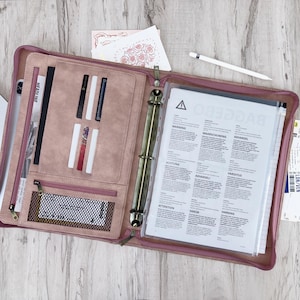 Porte-documents en cuir rose pour femme, porte-documents en cuir avec nom et logo personnalisés, porte-documents d'affaires avec sac en plastique à fermeture éclair A4, cadeaux pour lui/elle