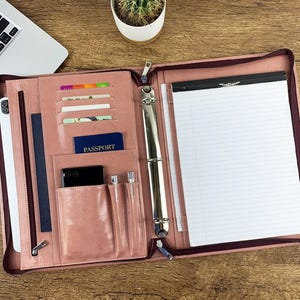 Women Portfolio Pink Leather Padfolio A4, Personalized Leather Portfolio Binder for Men, Letter Size Leather Padfolio Folder, Christmas Gift