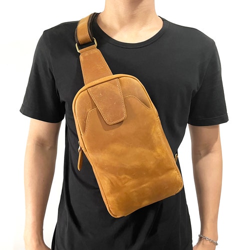 Leather Shoulder Bag Compact Everyday Bag Gift for Him - Etsy