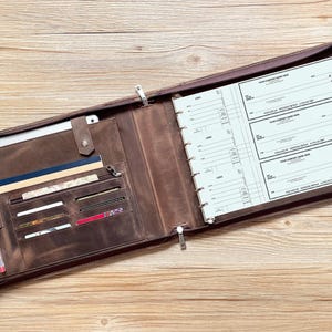 Personalized 7 Ring Check Book Portfolio,Cheque Leather Padfolio Binder,9x13"Document Organizer