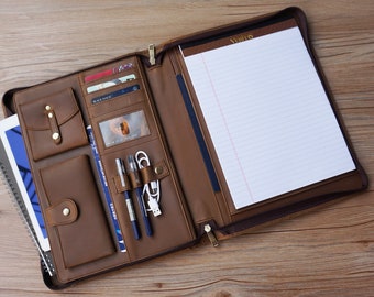 Custom Leather Business Portfolio,Leather Folder for Men,A4 Notepad Office Padfolio,Graduation Gifts