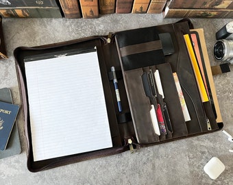 Left Handed Leather Portfolio: Personalized A4 Padfolio with Notepad Holder