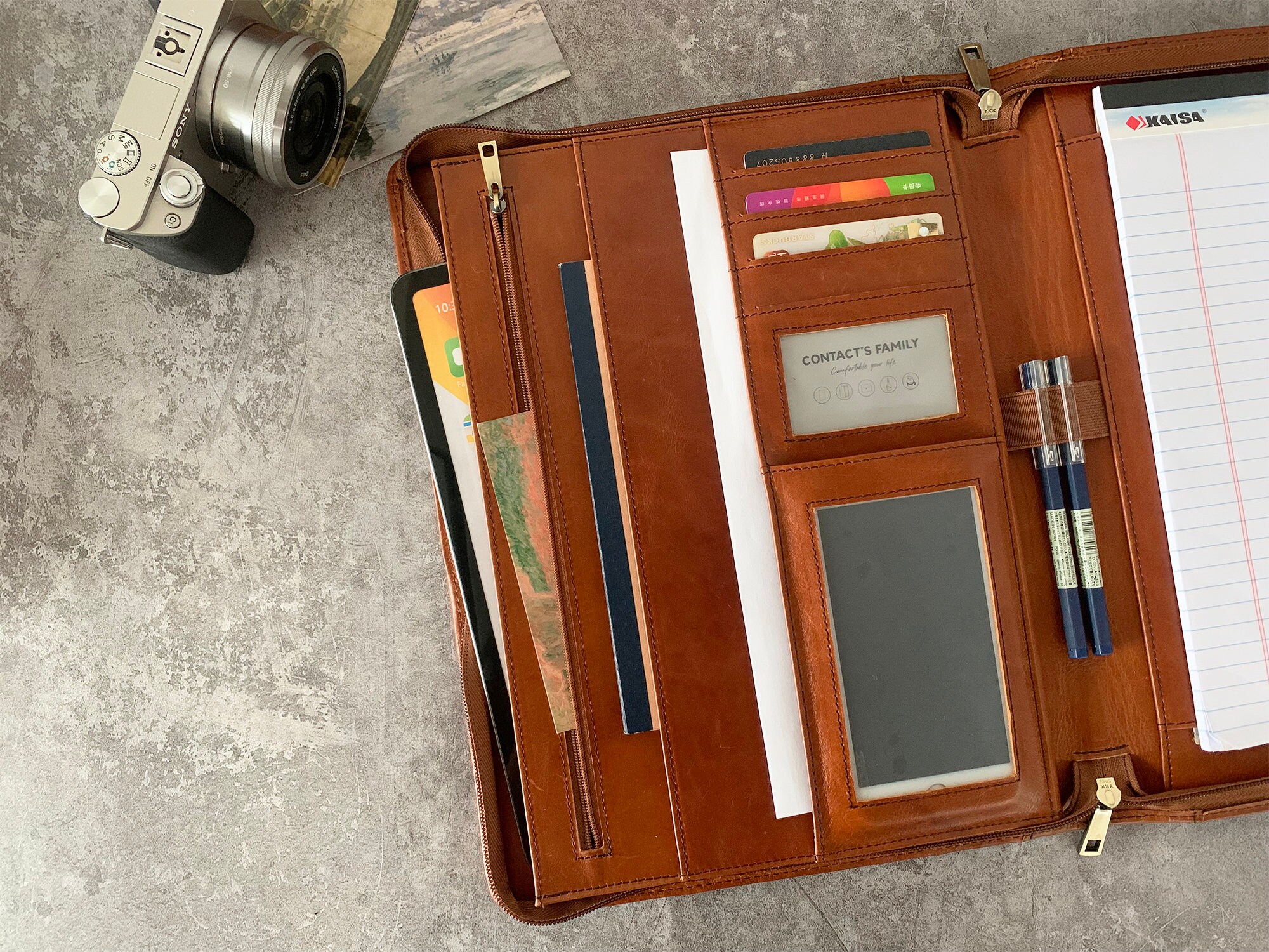 Personalized Leather Portfolio, A4 Document Organizer Folder, Zippered ...