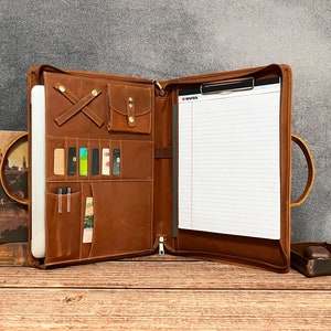 Leather Portfolio for Men, Legal Size Notepad Padfolio with Handle, 15-inch Laptop Portfolio,Christmas Gifts