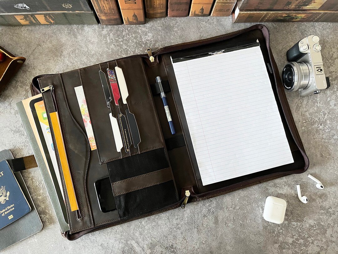 Leather Portfolio Organizer Personalized Leather Padfolio Etsy