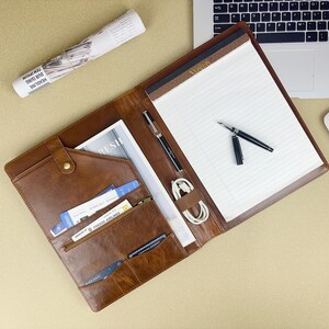 Personalized Vegan Leather Portfolio, A4 Padfolio with Notepad Holder, Zippered Padfolio, Business Folder