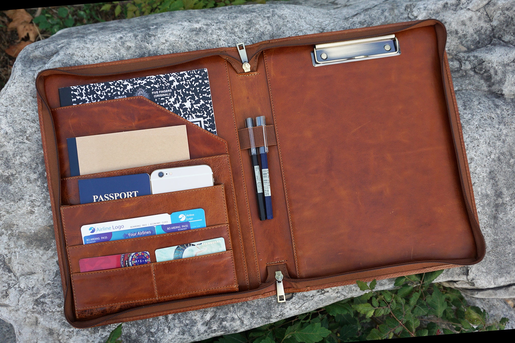 Personalized Leather Portfolio Padfolio with Clipboard Free Etsy