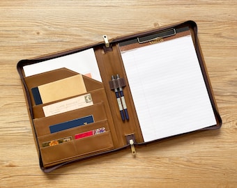 Personalized Leather Portfolio for Men, Folder with Clipboard, Custom Document Padfolio,Business Gifts