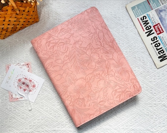 Embrossed Leather Portfolio for Women, Pink Leather Padfolio, Personalized Zipper Portfolio, A4 Folder Cover, Graduation Gift, Business Gift