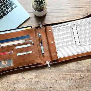 Leather Binder Logbook, Pilots Log Book, Pilot Journal, 3 Ring Binder Binder Portfolio for Pilots, Pilot Logbooks, Name/Logo Custom Folio