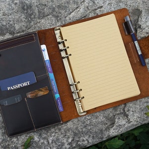 Bloc de notas de cuero, Diarios tamaño carta de cuaderno A5, Carpeta de anillas de cuero, Portafolio de cuero, Nombre/Logotipo personalizado, Regalo para padre/novio