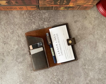 Personalized Checkbook Case, Check Book Holder, Leather Long Checkbook Cover, Unisex Checkbook Wallet with Name & Logo, Father&#39;s Day Gift
