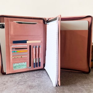 Personalized Pink Vegan Leather Portfolio,Leather Padfolio for Women,Tablet Folder,Engrave Name&Logo