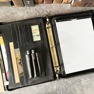 Personalized Portfolio Binder 3 Ring with Name & Logo Engraving, Leather Padfolio with A4 Notepad Holder, Leather Portfolio Document Folder