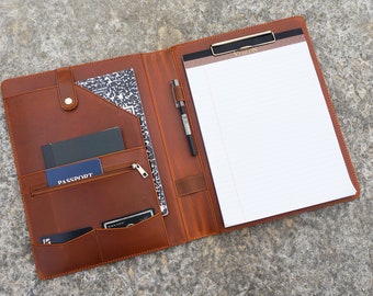 Personalized Leather Portfolio for Men, Leather Padfolio with Clipboard, Custom Leather Folio, Resume Folder for Women, Business Folder