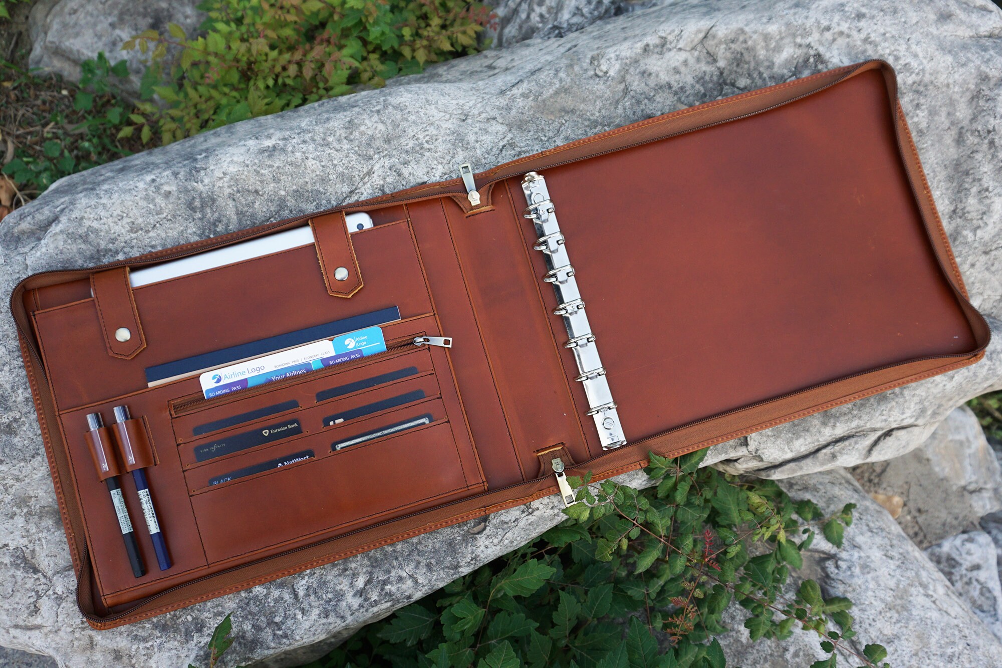 7 Ring Check Binder Portfolio Leather Binder with Zippered Etsy