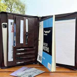 Personalized Leather Portfolio for Men, Zippered Padfolio with A4 Document Organizer, Custom Name&Logo Leather Padfolio, Gift for Graduation