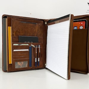 Personalized Leather Portfolio for Men, Custom Name&Logo Leather Padfolio with Tablet Holder,GraduationGifts