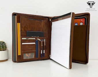 Personalized Leather Portfolio for Men, Custom Name&Logo Leather Padfolio with Tablet Holder,GraduationGifts