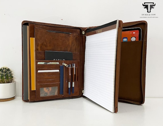Personalized Leather Portfolio for Men, Custom Name&Logo Leather Padfolio with Tablet Holder,GraduationGifts
