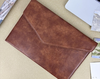 Custom Initials PU Leather Portfolio, 13-15'' Macbook Document Organizer, Leather Folio Case, Business Gift
