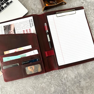 Personalized Business Leather Portfolio for Men, Leather Journal Folder with Clipboard, Office A4 Document Organizer, Graduation Gifts