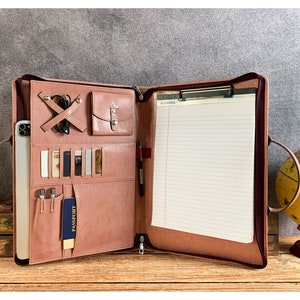 Vegan Leather Portfolio for Women, Legal Size Notepad Padfolio with Handle, 15-inch Laptop Portfolio, Personalized Padfolio, Gift for Her