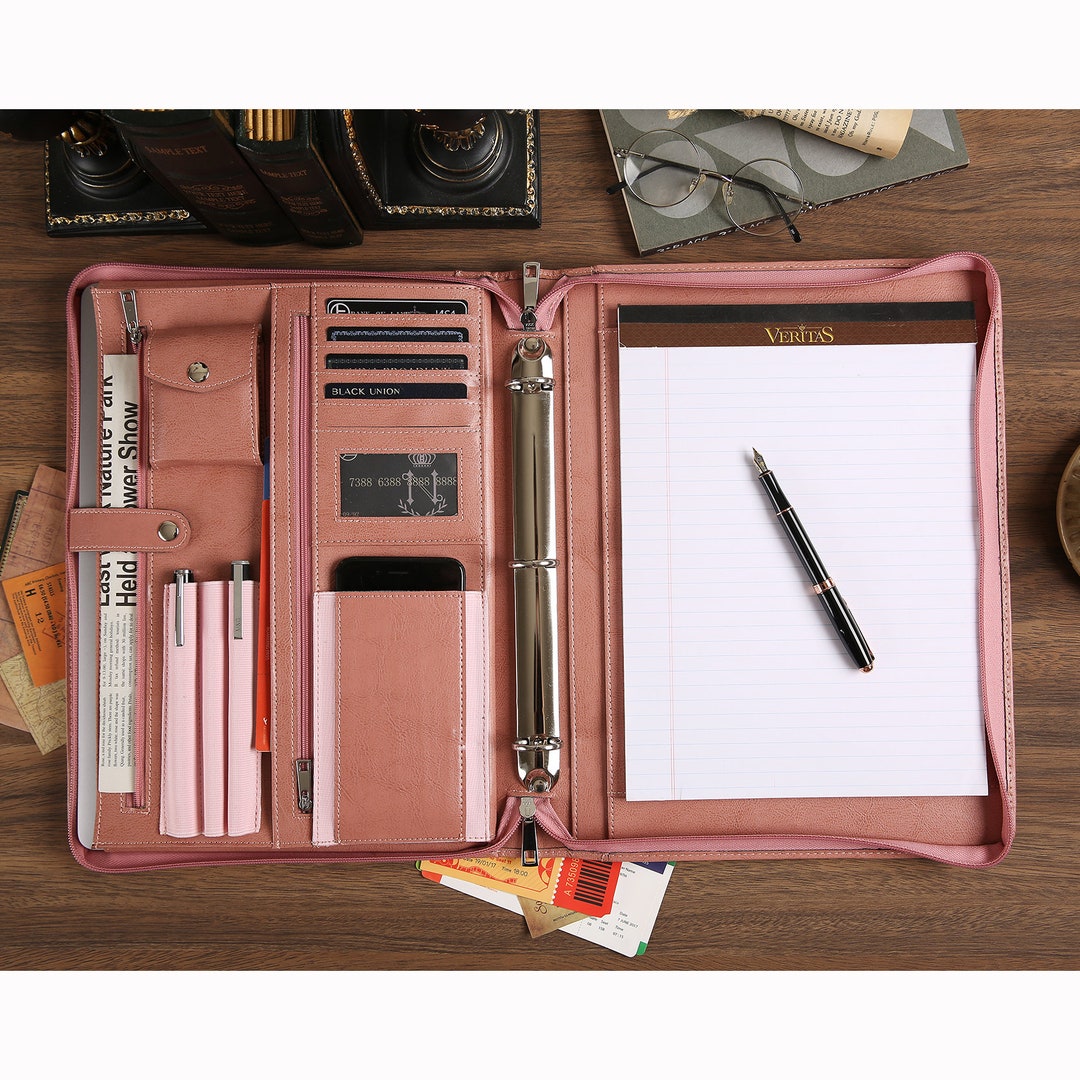Pink Portfolio for Women, Leather Portfolio, Personalized Padfolio With